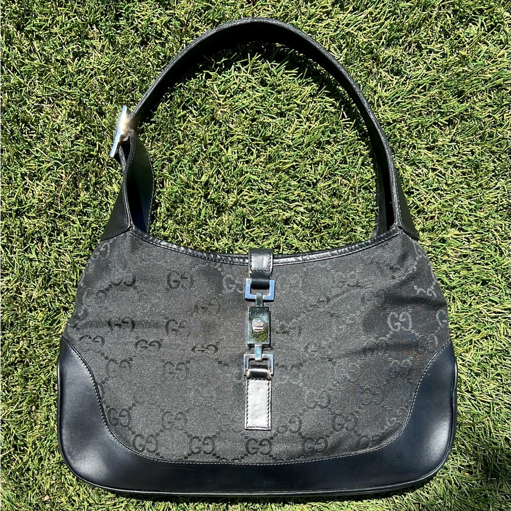 Gucci Jackie black shoulder bag with GG monogram print